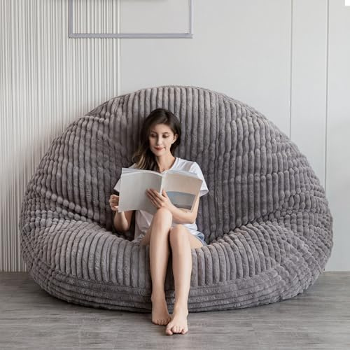 MAXYOYO Riesiges Sitzsack-Bett, quadratischer Sitzsack-Stuhl, großes Sofa mit Kunstfellbezug und Flauschiger Füllung für Erwachsene, Paare, Gäste (3D Streifen-Grau, 180 x 180 cm)