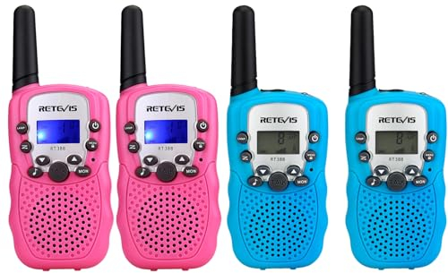 Retevis RT388 Longue Portée Talkie Walkie Enfant, 8CH Lampe de Poche VOX pour Garçons et Filles, 3-12 Ans Enfants Jouets,Cadeaux d'anniversaire pour Activités (1 Paire, Bleu Rose)