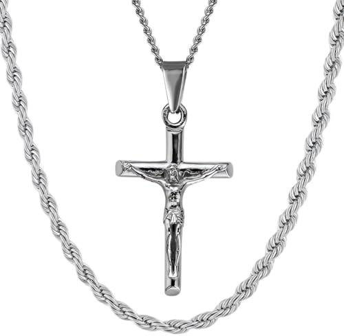 DVRK® 2er Pack Kette Silber Herren oder Goldkette - Silberkette Herren Wasserfest & Schweißresistent - Halskette Edelstahl 316L - Kreuz, Figaro, Kubanische, Goldr