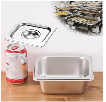 NJDQFA Mahlzeit Zutatenbehälters,Edelstahl Gastro Behälter GN Spülmaschinenfest,Stapelbar Tief Gastronormbehälter,1/6（17.5 * 16.2）,6.5cm1.2side