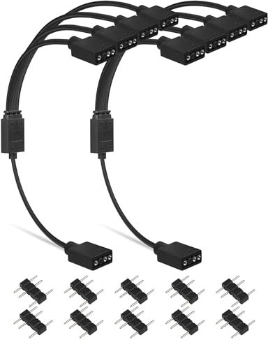 upHere Gaming 1-zu-4 ARGB 3-poliges adressierbares LED-Sync-Kabel für Computergehäuse, CPU-Kühler und 5V RGB Lüfter (2er-Pack)