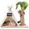 MEWOOFUN Kratzstamm mit Katzenzelt, Natürlichem Sisalseil Kratzbaum mit Simuliertem Blättern, Kratzsäule für Katzen, Groß Katzenkratzbaum mit Tipi Zelt Haustierzelte Häuser für Kätzchen und Katzen