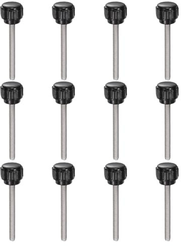 QUARKZMAN 12pcs Tornillo Moleteado, M4x40mm Tornillo de Pulgar de Rosca Macho Pomos de Sujeción Moleteados Métricos de Acero Inoxidable Perilla de Perno de Estudio Tornillo de Apriete, Negro