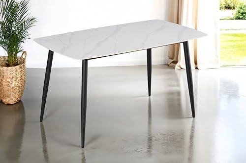 SAM Esstisch Milano 140x80 cm Keramik weiß matt 4-Fuß-Gestell schwarz | Metallgestell, Keramikplatte, Esszimmertisch/Keramiktisch mit runden Ecken