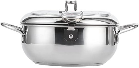 Fritteusentopf, Kleine Fritteuse, Mini-Fritteuse aus Edelstahl, Japanischer Frittiertopf mit Thermometer, Kompatibel mit Gasherd, Elektroherd (L-Größe: 24 cm)