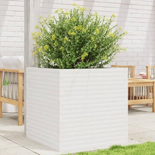 Somanki Pflanzkübel Weiß 70x70x68,5 cm Massivholz Kiefer, Blumentopf Gross, Blumenkasten Balkon, übertopf, Pflanzkasten, Flowerpot, Kräuterbeet Für Die Küche, Vertikalbeet - 3282475