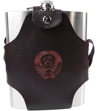 NUZAMAS Flasque en acier inoxydable 304 1,3 l pour alcool - Portable - Pour l'extérieur - Bouteille en métal - Avec housse en cuir - Flasque résistante à l'eau