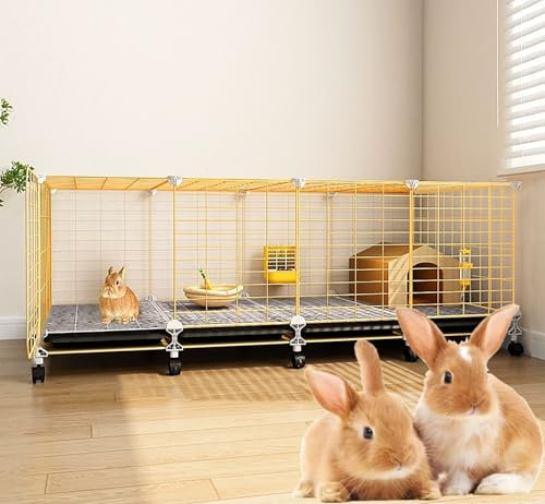 Kleintierkäfig, großer Hamsterkäfig mit 360°-Universalrädern, Metall und PP-Material, Meerschweinchenkäfig, Drahtgittervilla (140 x 35 x 43 cm)