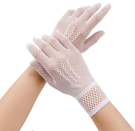JekyTMP 3 Paar Kurz Netzhandschuhe Damen Fischnetz Handschuhe Mode Opernhandschuhen Spitzenhandschuhe Fishnet Gloves Netzärmel Netz Armstulpen Rock Handschuhe für Hochzeiten Opern Prom (Weiß)