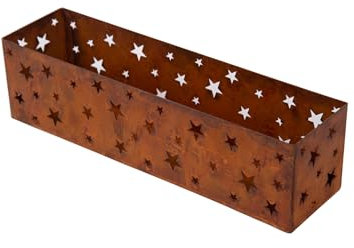 ecosoul Schale Metallkasten rostfarben mit Sternen zum Befüllen Weihnachten Dekoration Tisch Fensterbank rechteckig H/B/T 8/30/8 cm