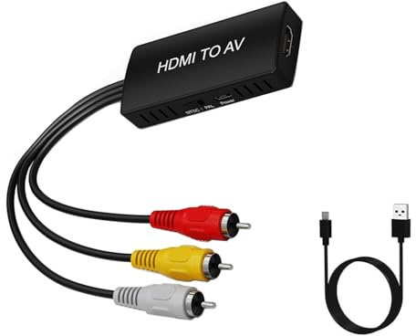 SZJUNXIAO Convertidor HDMI a RCA, Adaptador convertidor de Audio y Video Compuesto HDMI a AV/RCA Soporte PAL/NTSC para PS1, PS2, PS3, NlNTEN64, STB, VHS, VCR, Blue-Ray Reproductores de DVD Proyector