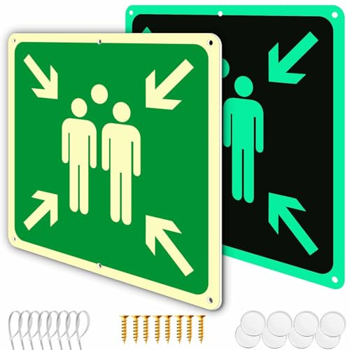 2 Luminoso Cartello Punto di Raccolta Alluminio Resistente per Esterno e Interno e Interno | Cartello di emergenza e sicurezza (Cm 30x30) | punto di assemblaggio (Punto di Raccolta Segnaletica)