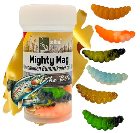 Zite Fishing Mighty Mag Mix 12 STK - Bienenmaden Imitat 2,8cm Forellenköder | Neuheiten – Gummiköder Forellen-Angeln - Phthalatfrei mit Aroma, Forellen Köder