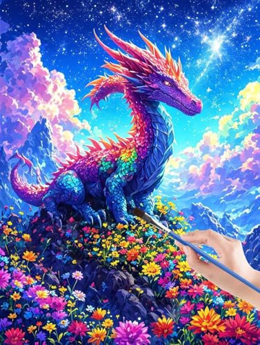 Malen Nach Zahlen Erwachsene,Flower, Drachen malen nach zahlen, paint by numbers adult inklusive Pinsel und Acrylfarben, DIY bastelset erwachsene frauen, Zimmer Deko, Geschenk - 40 x 50 cm A2-6