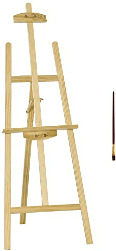 HOMCOM Cavalletto Pittura, 135 cm Cavalletto Treppiede per Dipingere su Tela, Cavalletto in Legno di Pino Regolabile, Portatile e Pieghevole con Pennello per Studio, Artisti e Pittori, Colore Legno
