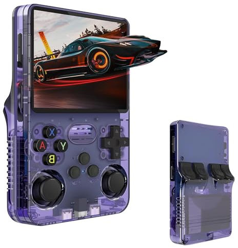R36S - Console per videogiochi portatile retrò, display IPS da 3,5 pollici, scheda TF da 64 g, più di 10.000 giochi, console da gioco portatile retrò, con sistema Linux open source (viola)