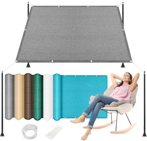 Telo Parasole Tenda da Sole 120 x 250 cm Traspirante e Protezione Solare Raggi UV HDPE Rete Parasole Ombreggiante con Fune e Occhiellato per Terrazza Piscina Campeggio, Grigio Chiaro