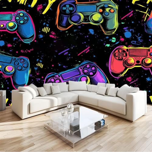 Fototapete Gamecontroller dunkel Tapete Wandtapete Wanddeko Design 250x175 cm Mustertapete Wand Dekoration Wohnzimmer Schlafzimmer Büro Flur