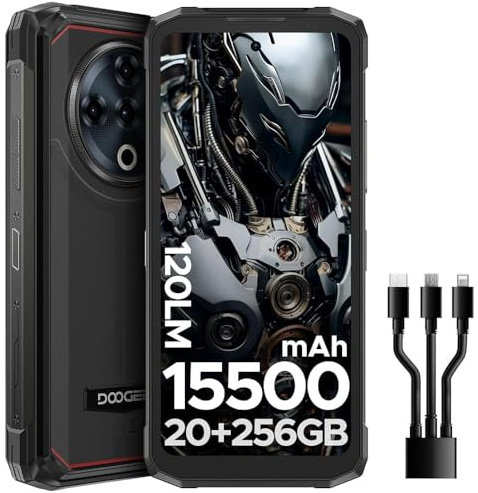 DOOGEE FIRE6POWER Movil Irrompible, 20GB+256GB/2TB, 15500mAh Linterna de Doble luz Móvil Rugerizado, 6.56''HD+ 90Hz Android 14 Movil Resistente,50MP+8MP, NFC/OTG/Huella Dactilar/Face ID/Dual 4G SIM