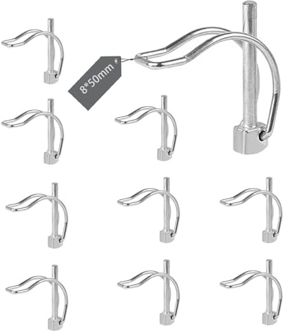 FIFIBANG 10x Klappsplint D Form, 8 x 50mm Rohrklappsplinte Klappsplinte, Sicherungsstift mit Rastverschluss