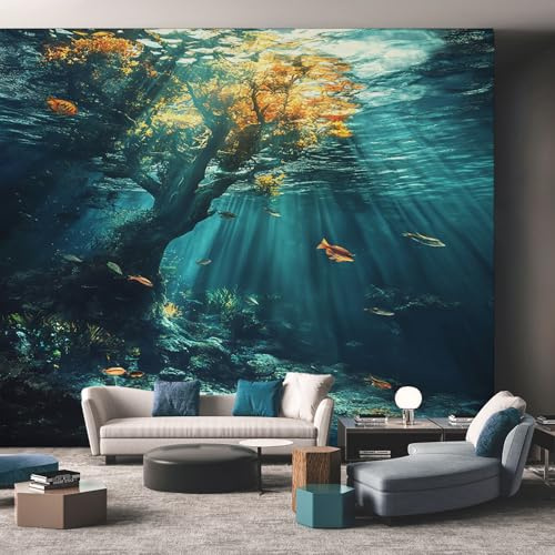 Générique Papier Peint Intissé 3D Aquarium Sous-Marin Arbre - Papier Peint Panoramique pour Salon, Chambre, Grandes Poster Décor pour Fond TV, Photo Mural 400 x 280 cm Ojjhy111