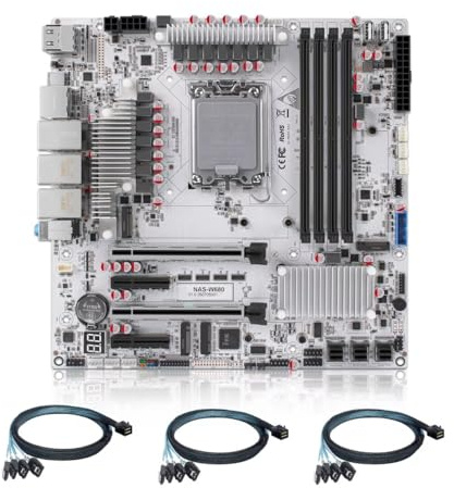 MNBOXCONET W680 LGA1700 M-ATX NAS Motherboard 12 Bay, 4xU-DIMM ECC DDR5 RJ45 10GBE LAN, Scheda Madre Dual PCIEx16 Slot, Miniboard 3xM.2 NVME Slot, Five Display, DDR5 32GB RAM 1TB SSD With Cable