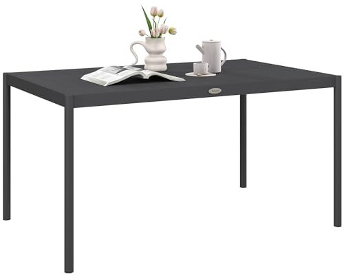 Outsunny Gartentisch Balkontisch für 6 Personen 145x90x74 cm Dunkelgrau | Esstisch aus Alu, Terrassentisch