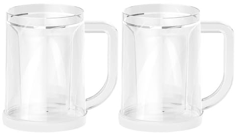 Cabilock Lot de 2 chopes à bière glacées en plastique à double paroi, et congelables, avec poignées, pour boissons glacées, vin et boissons