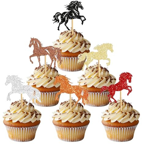 CXNXFD 24 Stück Pferde Geburtstagsdeko Cake Toppers Party Geburtstagsdeko für Pferderennen-Partys, Reitsport-Themen-Geburtstag, Babyparty, Geburtstagsdekorationen