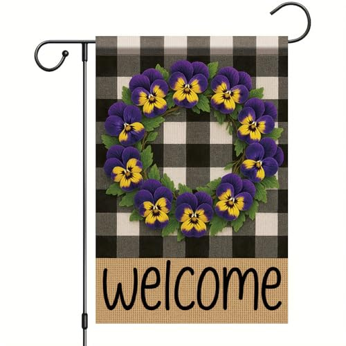 Bandera Jardín Flores De Pensamiento Garden Flag Anti Decoloración Garden Banderas Durable Estandarte Exterior Para Porche Césped Patio Al Aire Libre 90X150Cm