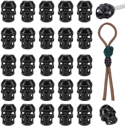 nbeads 40 Stück Totenkopfperlen Aus Legierung, Kordel Endverschluss In Totenkopfform Metall Große Lochperlen EDC Europäische Perlen Schlüsselband Perlen Für Schmuck EDC String Anhänger