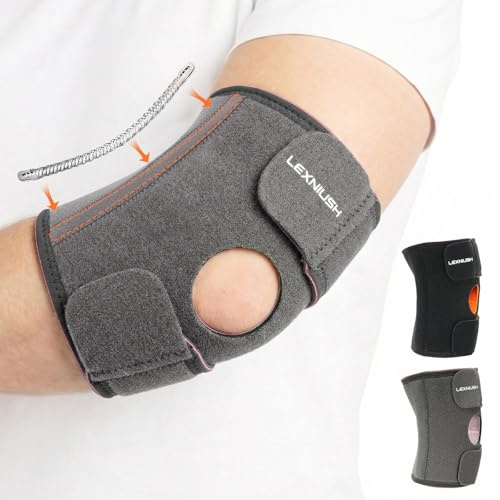 Lexniush Elbow Support for Men Women, Adjustable Tennis Golfers Elbow Brace with Side Stabilizers for Tendonitis, Arthritis, Compression Elbow Support Strap for Weightlifting, Golf, Gym, Sports, Grey