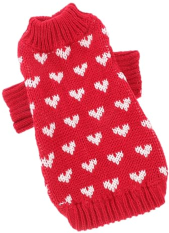 Abaodam Hundepullover L Dehnbarer Rollkragenpullover aus Warmem Strick mit Herzmuster Atmungsaktiver Winterpullover für Welpen und Kleine Hunde Weiche Hundebekleidung für Kaltes Wetter