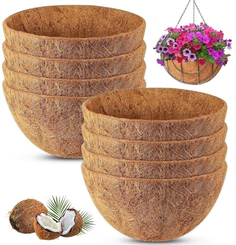 LATERN 8 Stück Runde Kokosfaser-Einlagen für Hängekörbe, 25CM 100% Natürliche Kokosfaser-Einlage Dicke Kokosfasermatte für 10 Zoll Hängende Pflanzenkörbe Garten Tier Haustier Matte Balkon Kästen