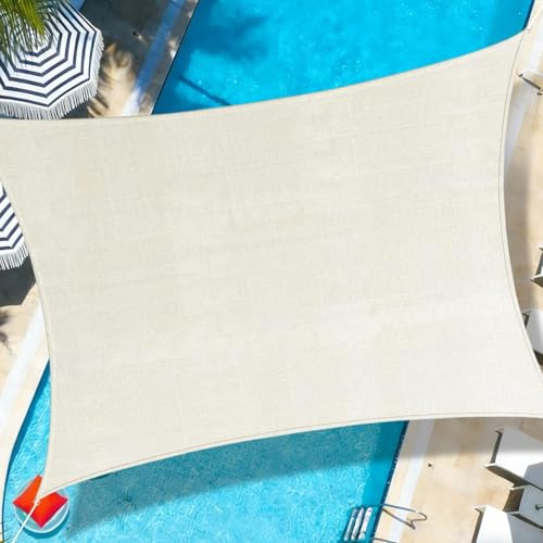 Tenda A Vela 3.5x4m Rettangolare Vela Ombreggiante 185gsm HDPE Traspirante Protezione Raggi UV 95% per Esterno Giardino terrazza, Crema