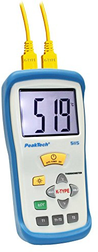 PeakTech P 5115 2 canaux Thermomètre numérique avec grand écran professionnelle pour 50 + 1300 °C avec affichage 3 1/2 chiffres de type K Sonde/éléments thermique pour gradc/gradf