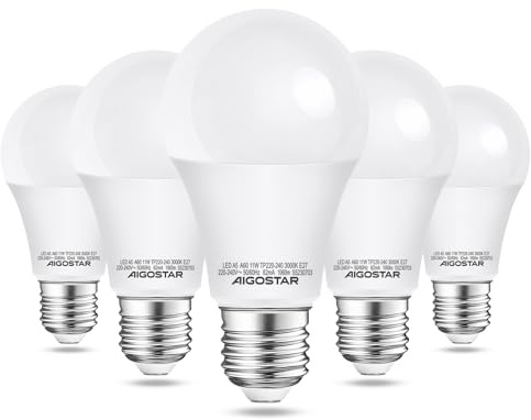 Aigostar LED E27 11W Warmweiß Leuchtmittel Licht 3000K 1060Lumen Birnen Abstrahlwinkel 280 Grad CRI ≥ 80 Kugel Lampe 5er Verpack