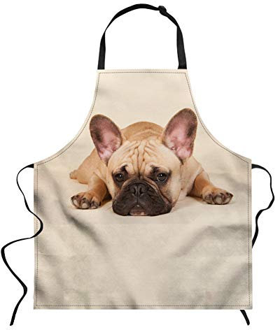Showudesigns Professionelle Kochschürze Französische Bulldogge Frau Chef Küchenschürze mit verstellbarem Riemen