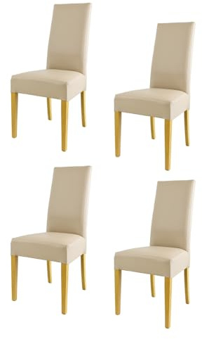 t m c s Tommychairs - 4er Set Moderne Stühle Luisa für Küche und Esszimmer, robuste Struktur aus lackiertem Buchenholz Farbe Eiche, Gepolstert und mit Kunstleder in der Farbe Leinen bezogen