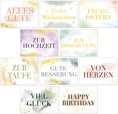 Olgs Postkarten Set mit 10 schönen Karten | Golden Moments Sprüche Grußkarten | Sprüchen Motivationskarten | Spruchkarten Lebensweisheiten verschiedene Anlässe Weihnachten, Ostern, Taufe, Geburtstag