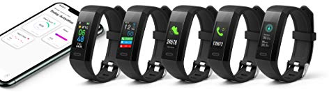 Technaxx Fitnesstracker TX-HR7 mit Temperaturmessung - Herzfrequenz, Schrittzahl, Strecken, verbrannte Kalorien, Schlafzeit, Wetter, Datum, Uhrzeit, Gesundheit, SMS, Whatsapp, 0,96“ Farbbildschirm