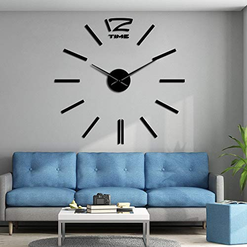 SZG 3D DIY Specchio da Parete Decorazione Adesivo Specchio Senza Cornice Grande Kit Orologio da Parete DIY per la casa Soggiorno Camera da Letto Ufficio (Nero,47)