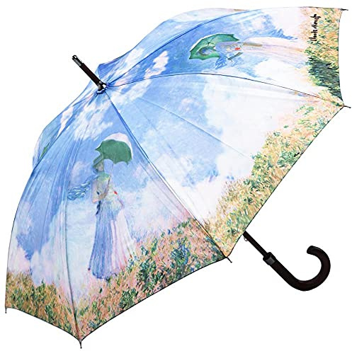 LUCKYWEATHER Regenschirm Stockschirm Damen Motiv Monet Frau mit Sonnenschirm I Stockregenschirm groß und stabil sowie hochwertig verarbeitet I Regenschirme mit UV-Schutz