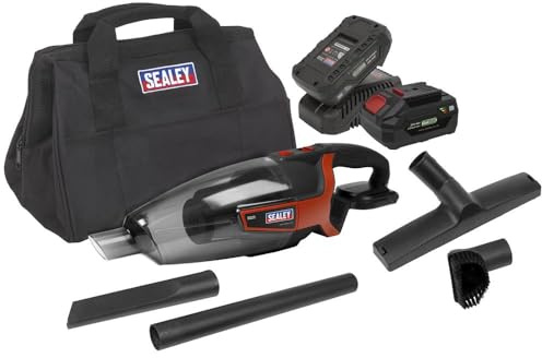 Sealey Cordless Handheld Vacuum Cleaner 650ml 20V SV20 Series Kit-2 Batteries CP20VCVKIT, Black/Red, 650 milliliters