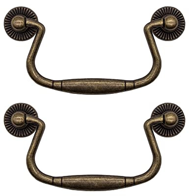 Fuxxer 2x Antike Schubladen-Bügelgriffe klappbar, Eisen Griffe im Bronze-Design, 99x50mm