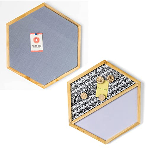 IVEI Tableau hexagonal combiné : magnétique, à épingles et blanc - Lot de 2, Gris - Organisateur pour enfants et adultes avec aimants - Idéal comme cadeau maison.