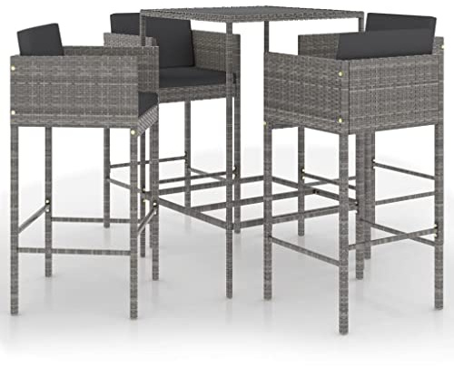vidaXL 5-TLG. Gartenbar-Set mit Kissen Poly Rattan Grau