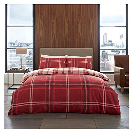 GC GAVENO CAVAILIA Parure de lit réversible en Polycoton avec Housse de Couette à Carreaux Bardsley Rouge King Size King (230 x 220cm)