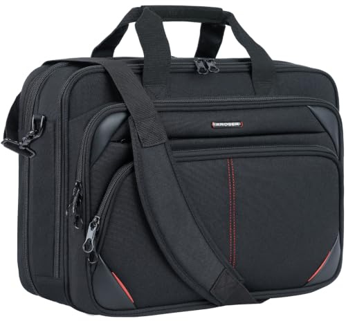 KROSER Laptopväska 17,3 tum premium bärbar datorportfölj, expanderbar vattenavvisande bärbar dator axelväska hållbar datorväska för affärer/resor/män/kvinnor (svart/röd)
