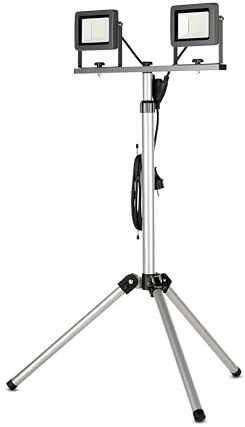 REV LED Arbeitsscheinwerfer mit Stativ - IP65 innen & außen, silber | Baustellenlampe für Baustelle | 6500K, 2x20W, 2x1700lm